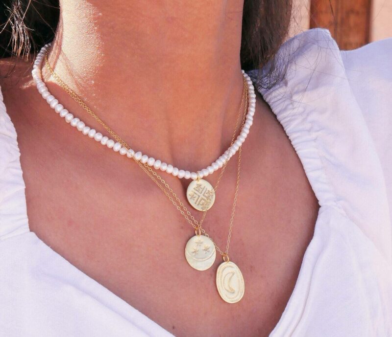 Collier femme médaille Lune étoile Berbère Tatoo - Plaqué Or 24K - Atelier Collection Bijoux lune étoile musulman